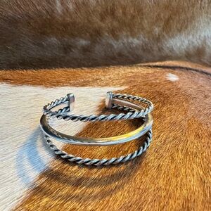 *Retired James Avery Sterling Silver Stacked Triple Cuff Bracelet